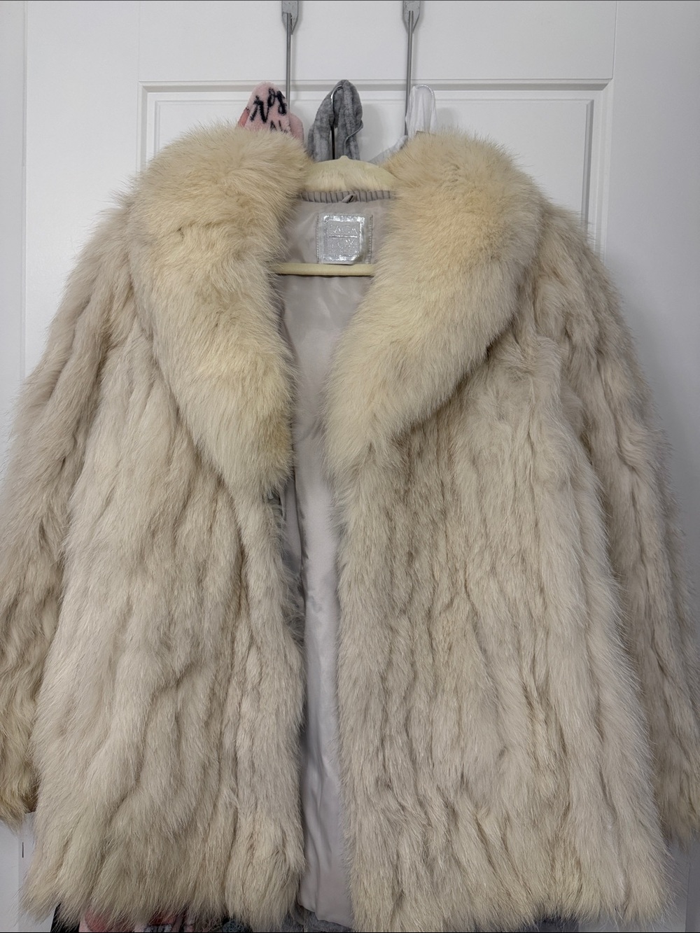 Fox Cream Faux Fur Coat with Plush Collar